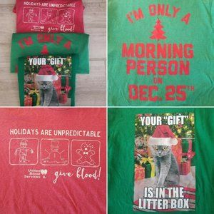 3 Pack Funny Christmas Shirts SIZE Medium Red Green Cat Holiday Morning Person